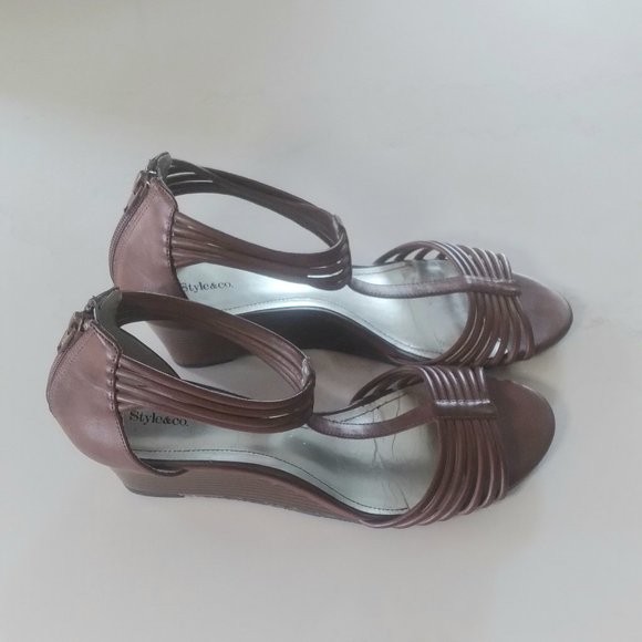 Style and Co Brown Wedge Heel Sandals, Size 9.5 - Picture 1 of 2